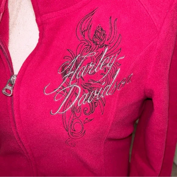 Harley Davidson Embroidered Full Zip Fleece Jacket Red Women’s Sz XL - Picture 3 of 7